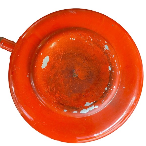 Vtg Shachi Orange Enamelware Fondue Pot W/Lid Wood Handle Mid Century Japan 5” - Picture 11 of 11